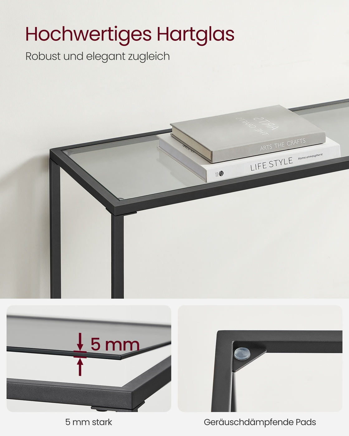 Konsolentisch - Glasplatte - Schwarzer Rahmen - Für Flur Oder Wohnzimmer