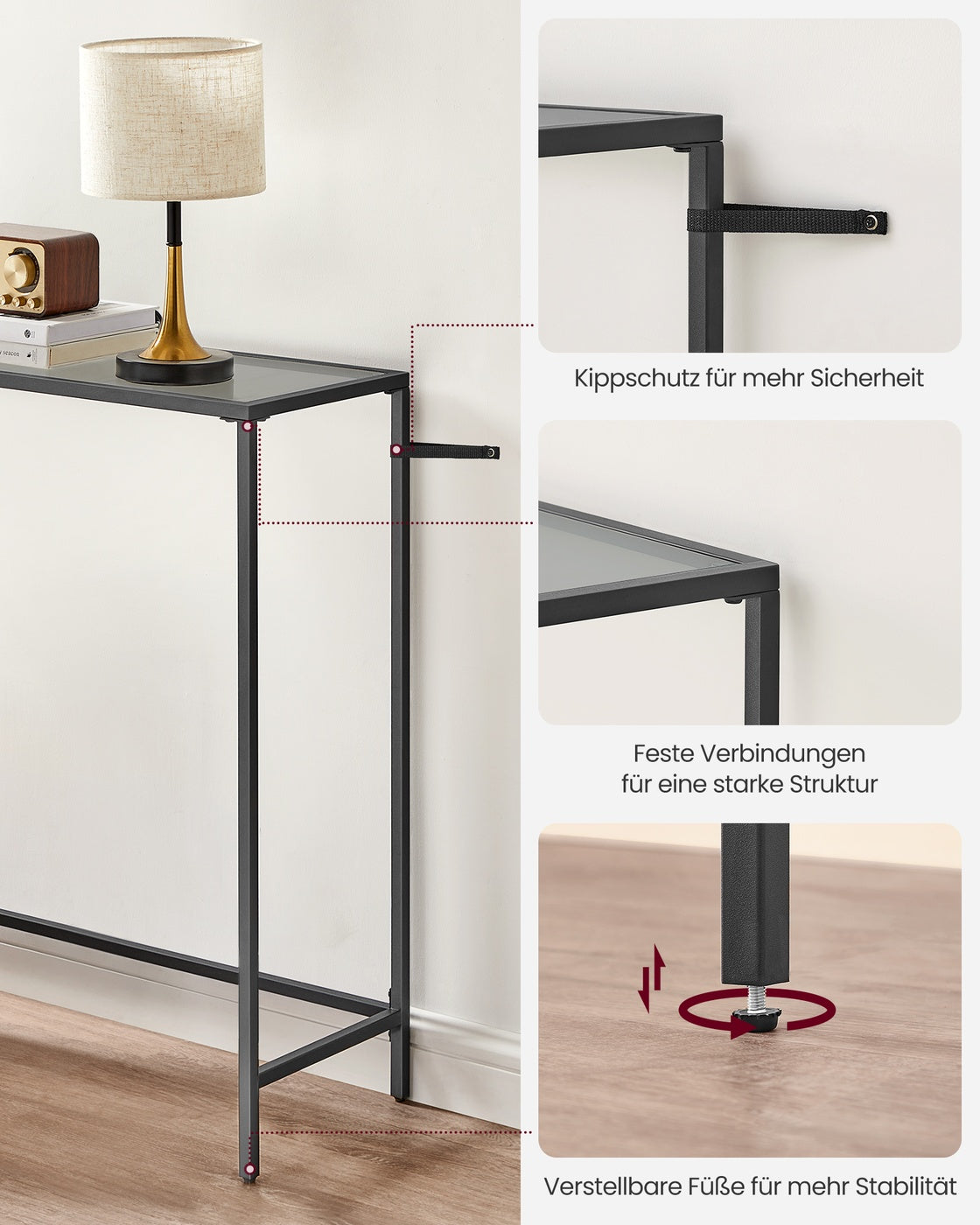 Konsolentisch - Glasplatte - Schwarzer Rahmen - Für Flur Oder Wohnzimmer