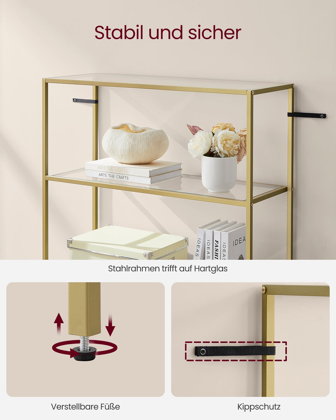 Bücherregal – 6 Böden – Gehärtetes Glas