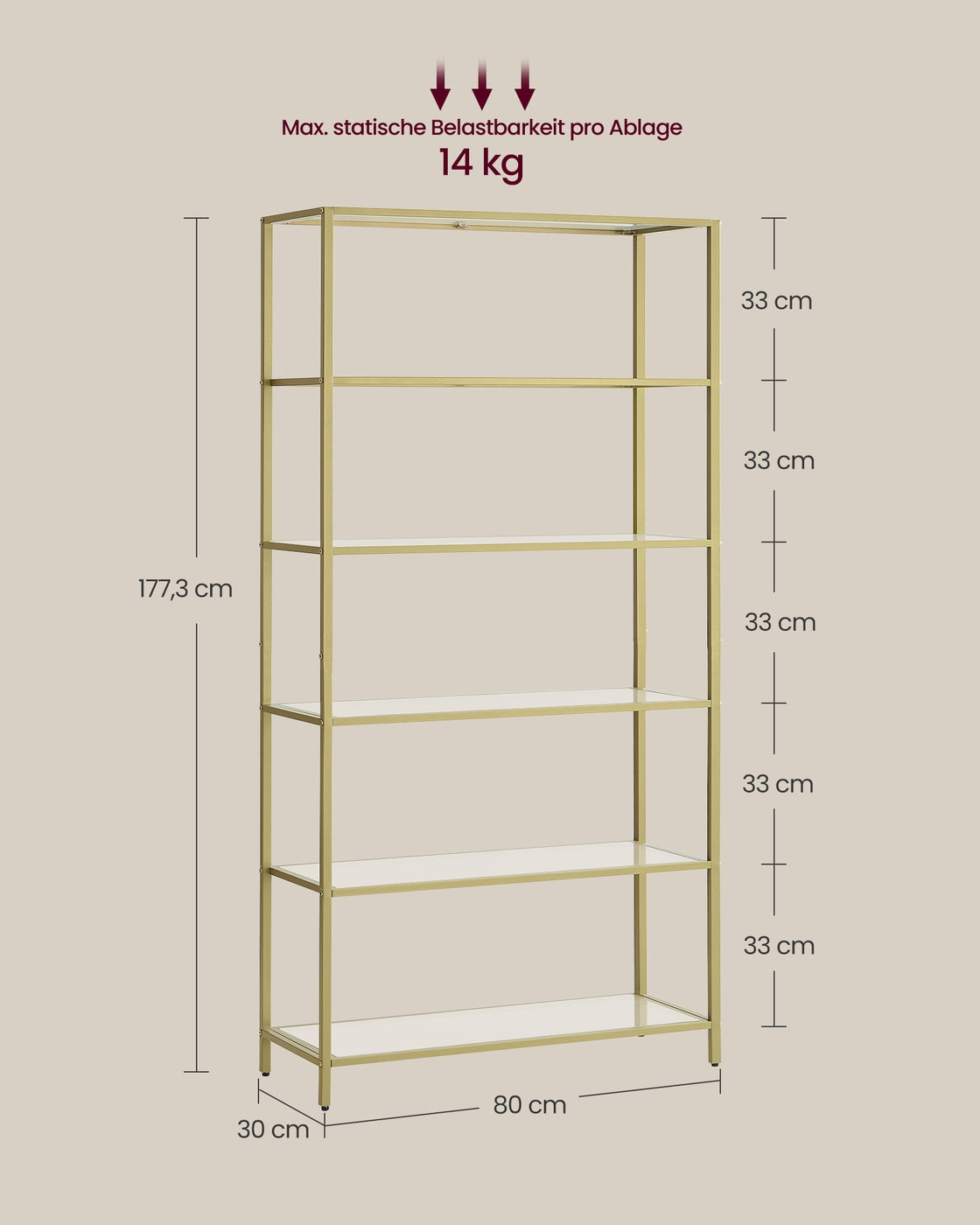 Bücherregal – 6 Böden – Gehärtetes Glas