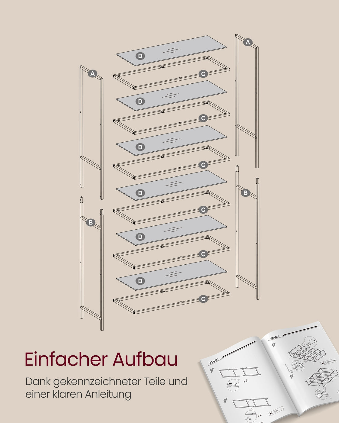 Bücherregal – 6 Böden – Gehärtetes Glas