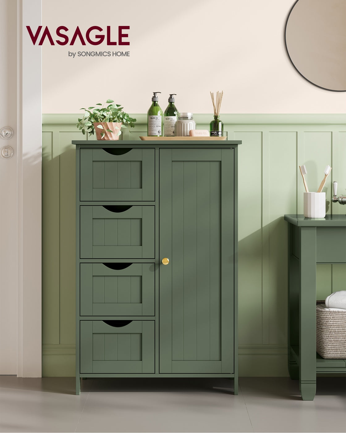 Badezimmerschrank - Kommode - Aufbewahrungsschrank mit Tür und Schubladen - 55 x 30 x 82 cm