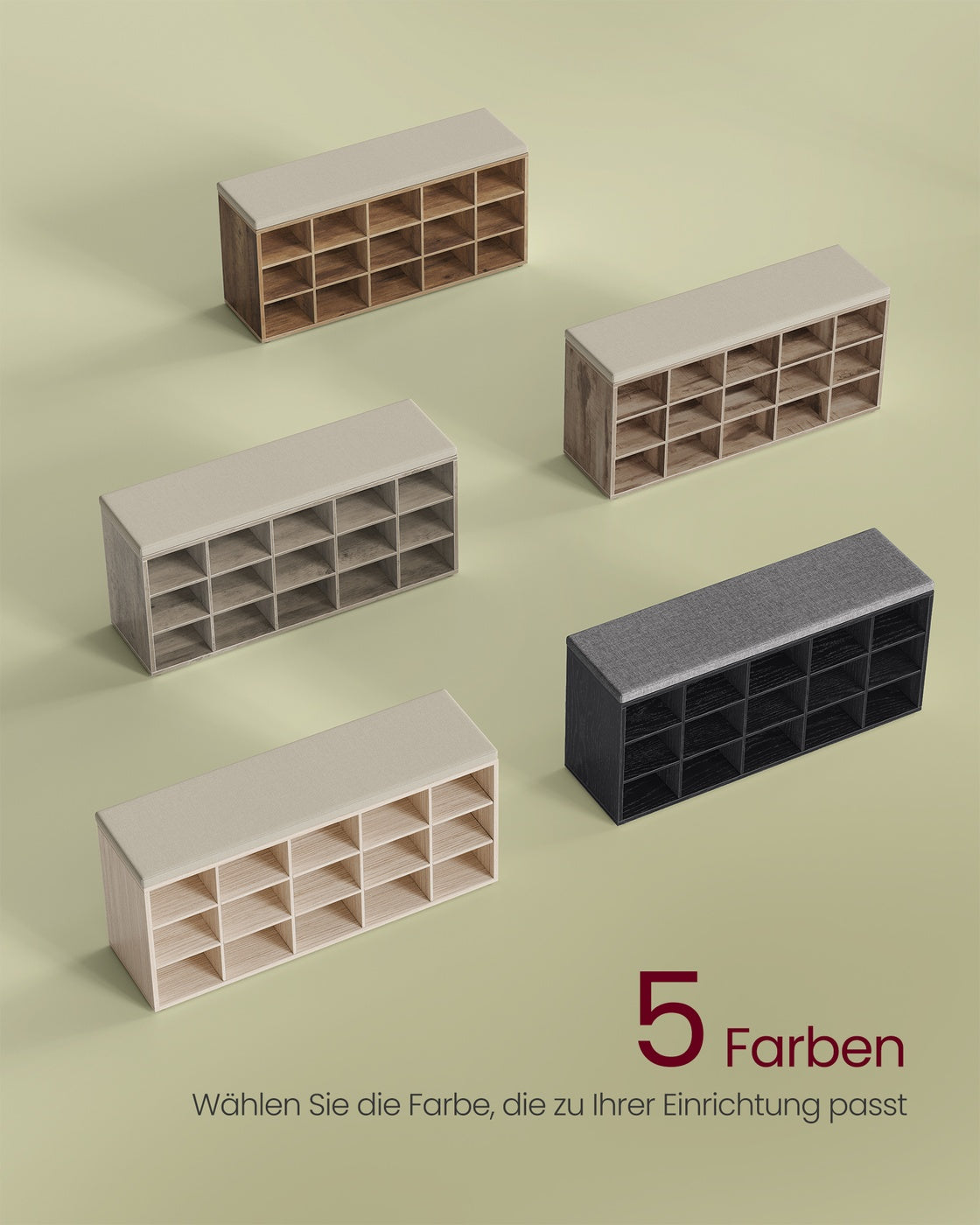 Schuhbank - 15 Fächer - Mit Sitzkissen - Für Flur Und Eingangsbereich
