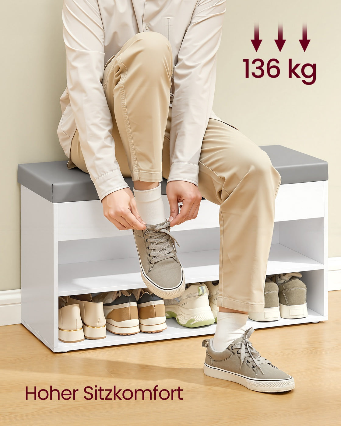 Schuhregal - 3 Ebenen - Mit Gepolstertem Kissen - Für Den Flur