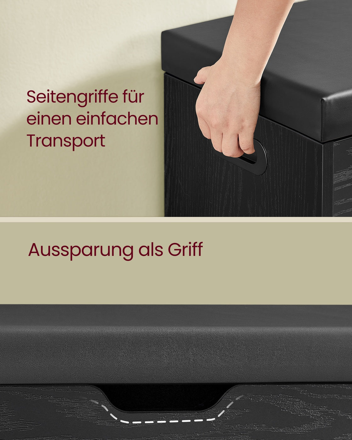 Schuhaufbewahrung – Schuhbank mit Sitzfläche – Aufbewahrungsbank mit 3 Offenen Fächern – 30 x 80 x 44 cm – Tragfähigkeit bis 150 kg