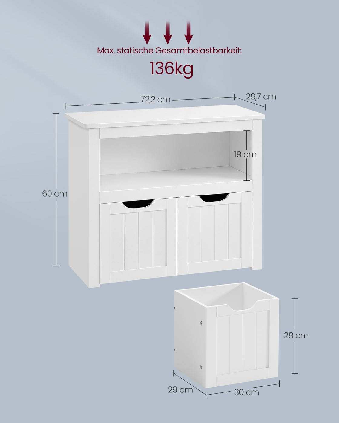 Kinderkleiderschrank mit Aufbewahrungsboxen und Rollen – Spielzeugschrank 72 cm – Weiß