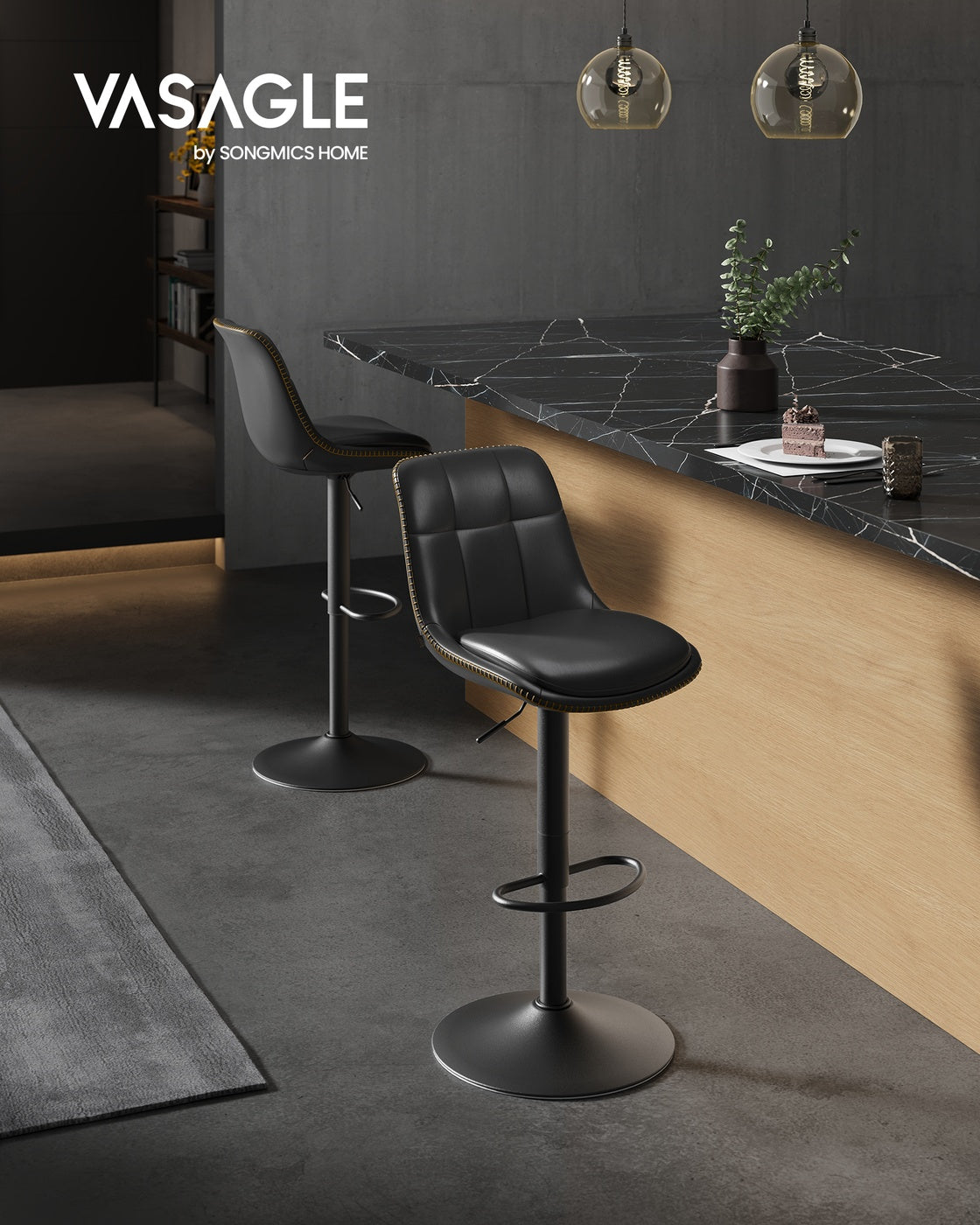 2er-Set Barhocker - Verstellbar und 360° drehbar - Kunstleder