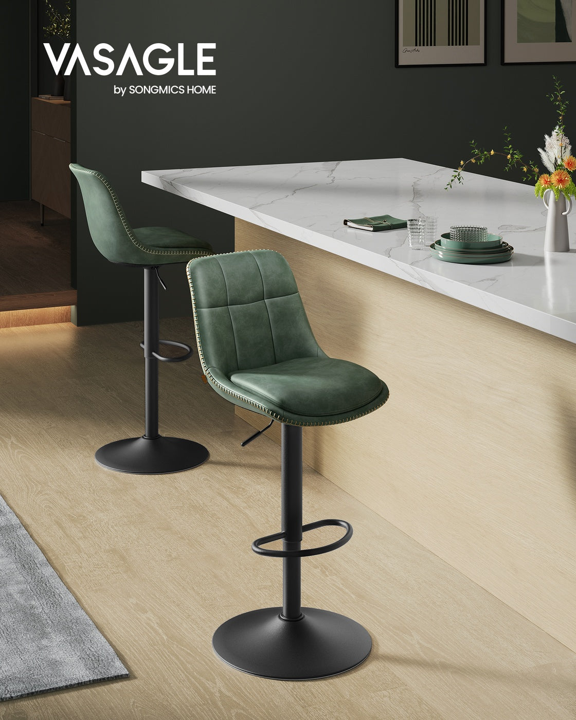 2er-Set Barhocker - Verstellbar und 360° drehbar - Kunstleder