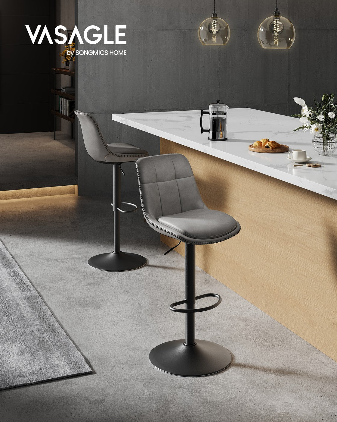 2er-Set Barhocker - Verstellbar und 360° drehbar - Kunstleder