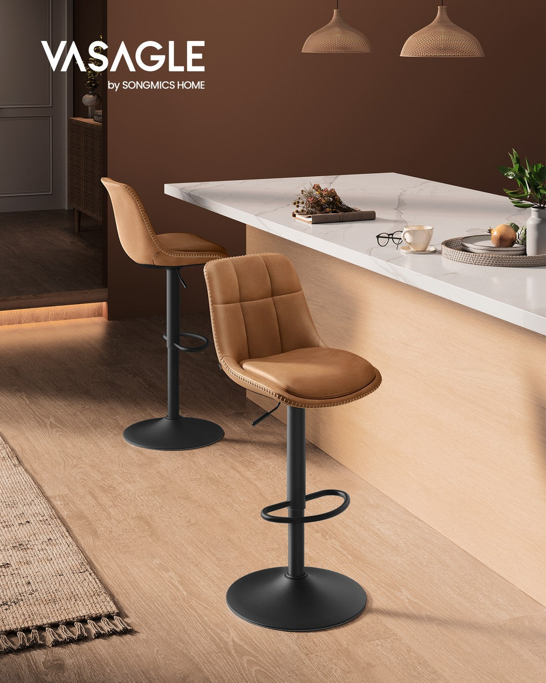 2er-Set Barhocker - Verstellbar und 360° drehbar - Kunstleder