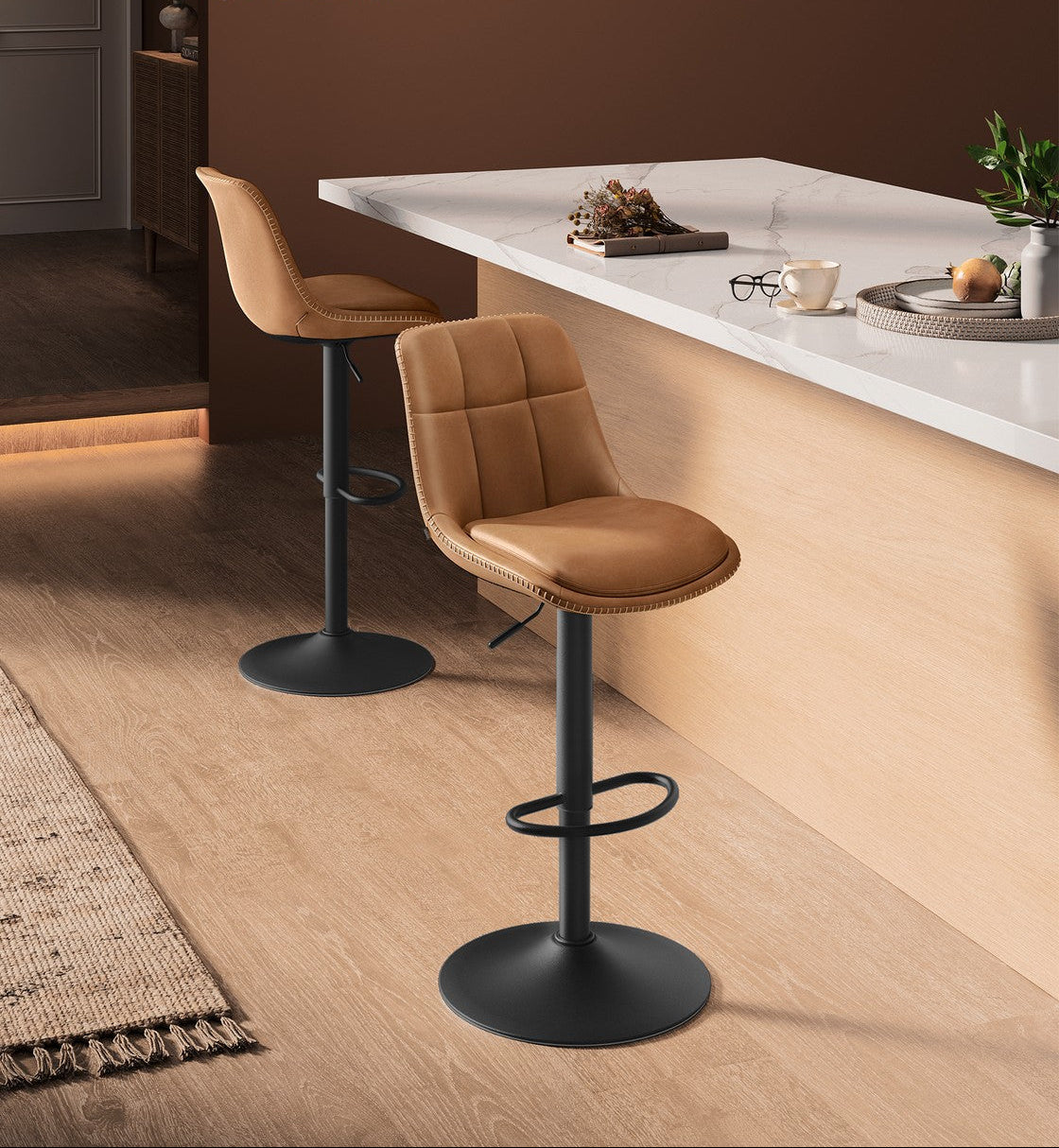 2er-Set Barhocker - Verstellbar und 360° drehbar - Kunstleder