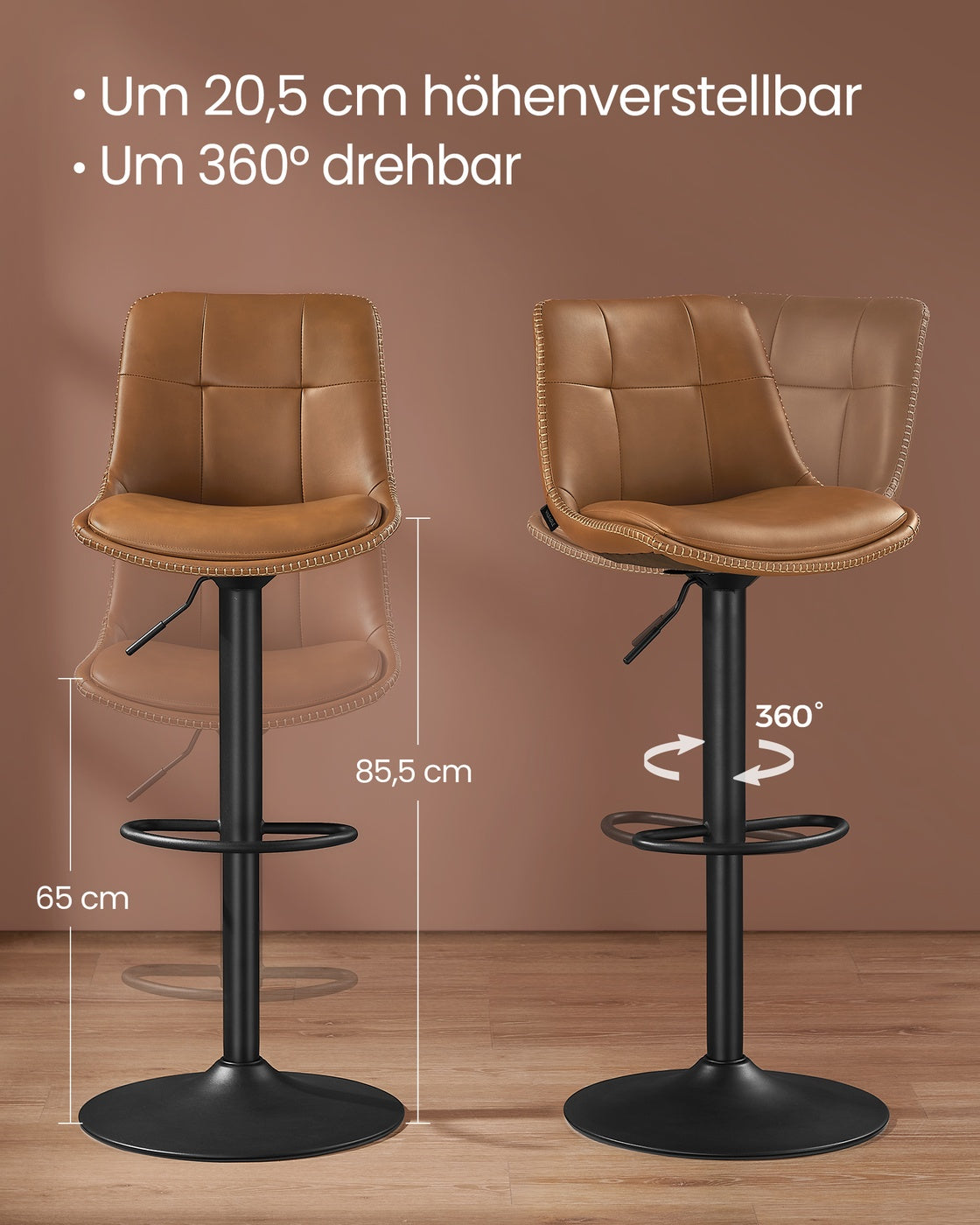 2er-Set Barhocker - Verstellbar und 360° drehbar - Kunstleder