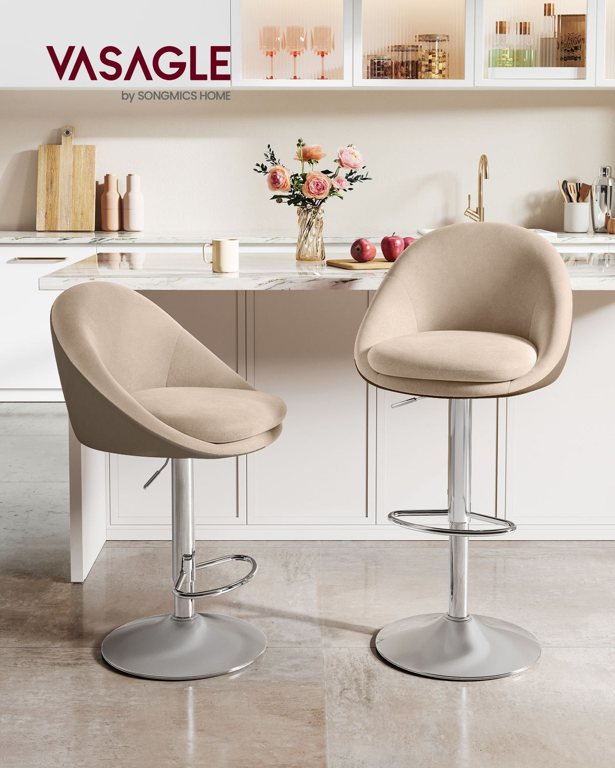 2er-Set Luxus-Barhocker – Bouclé – Samt – Verstellbar