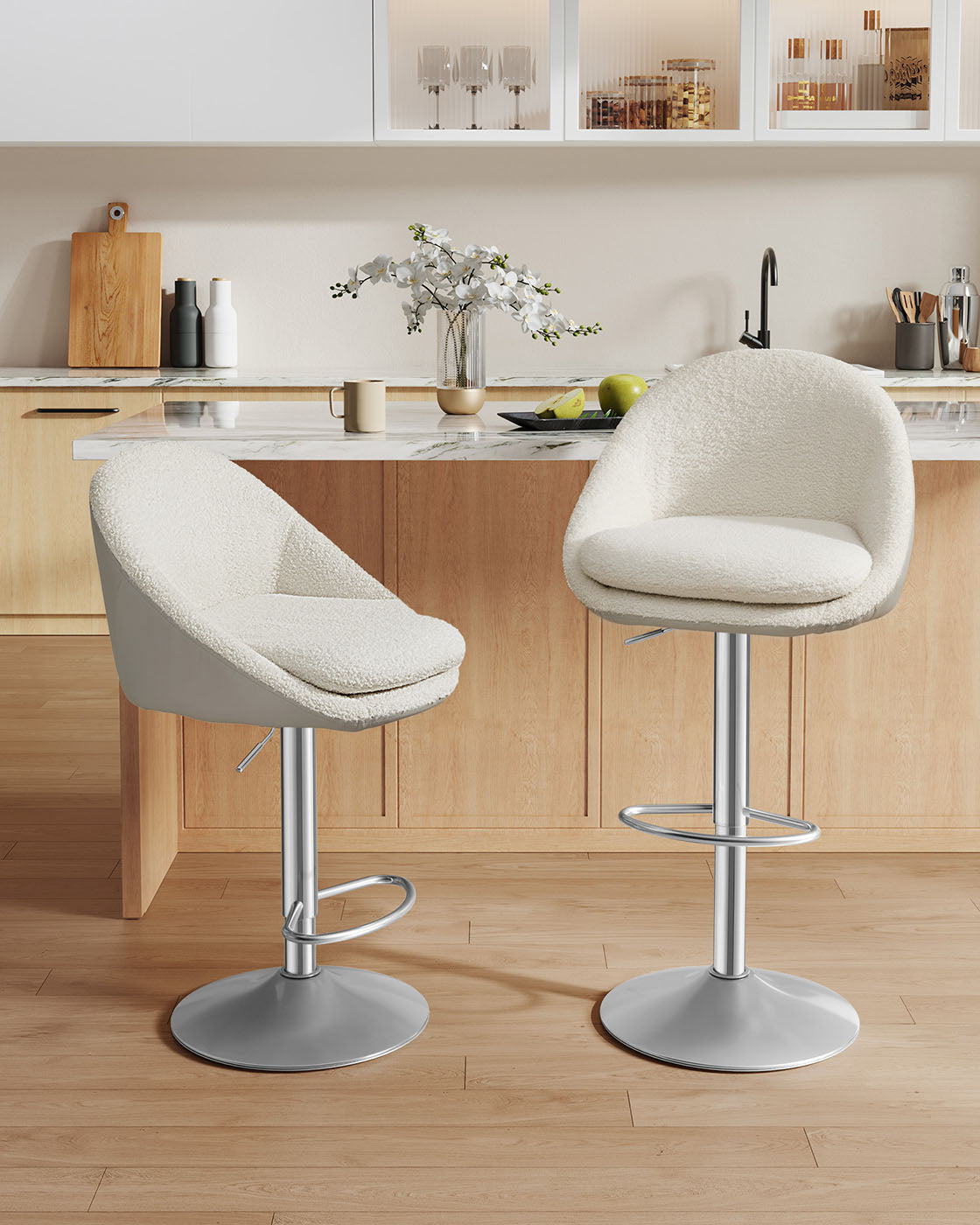 2er-Set Luxus-Barhocker – Bouclé – Samt – Verstellbar