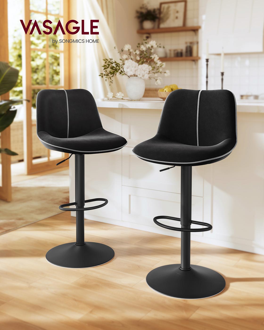 2er-Set Barhocker – Verstellbare Sitzhöhe – Samtpolsterung – Ergonomischer Komfort – Stabile Basis