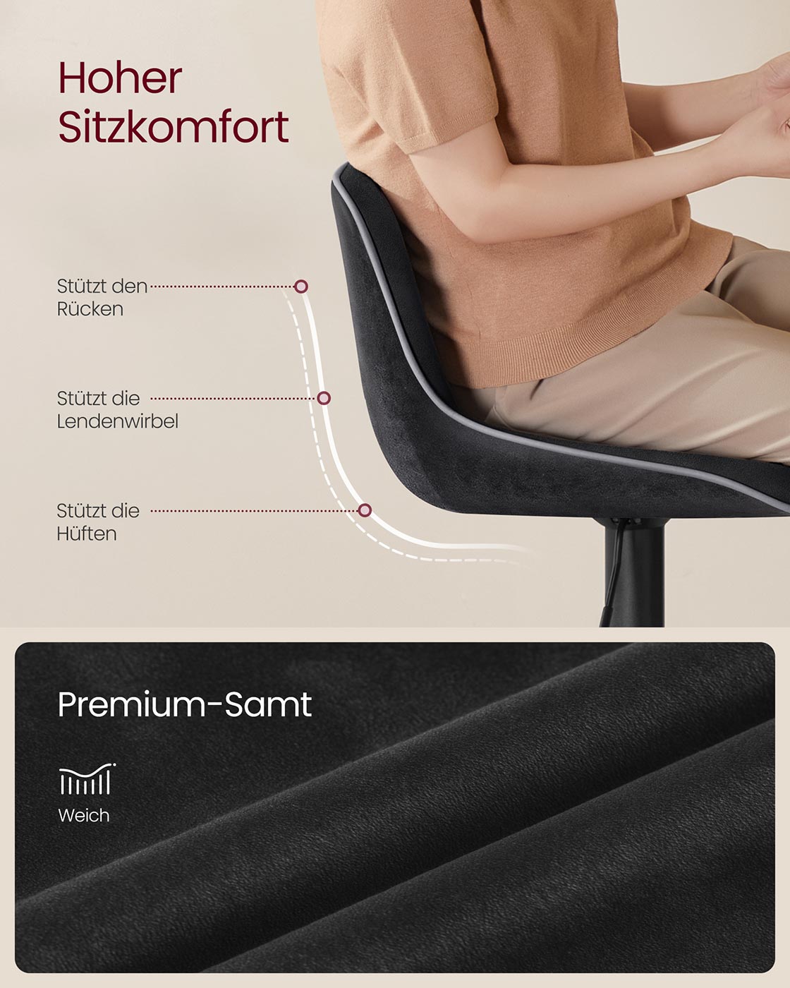 2er-Set Barhocker – Verstellbare Sitzhöhe – Samtpolsterung – Ergonomischer Komfort – Stabile Basis