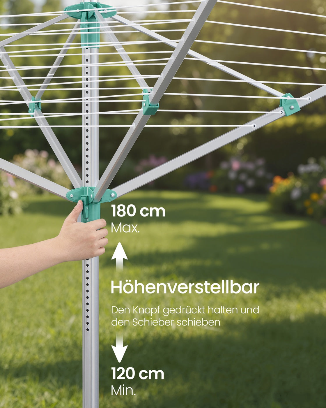 Wäschespinne Höhenverstellbar - 60 m Trockenleine Mit Bodenanker - Für 6 Waschladungen