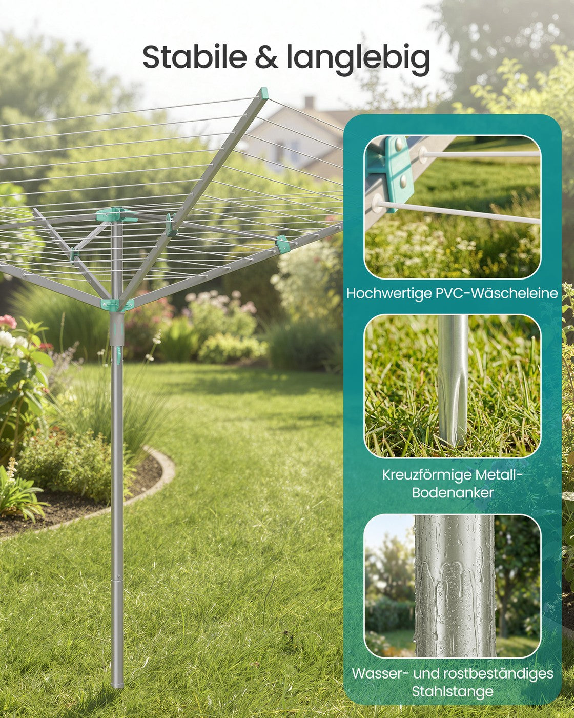 Wäschespinne Mit Schutzhülle - 60 m Trockenleine Für 6 Waschladungen - Für Garten