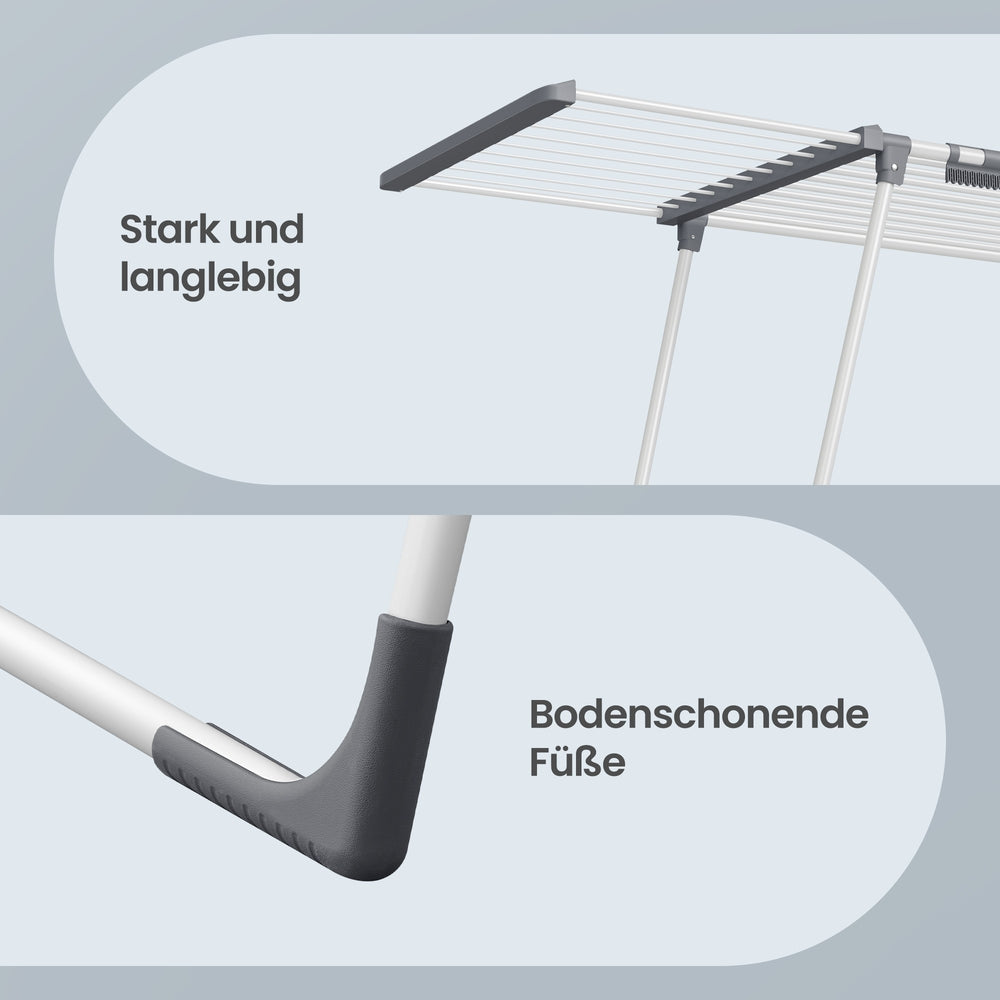 Wäscheständer Stehend - Mit Ausziehbaren Flügeln Und Sockenhalter - Zusammenklappbar