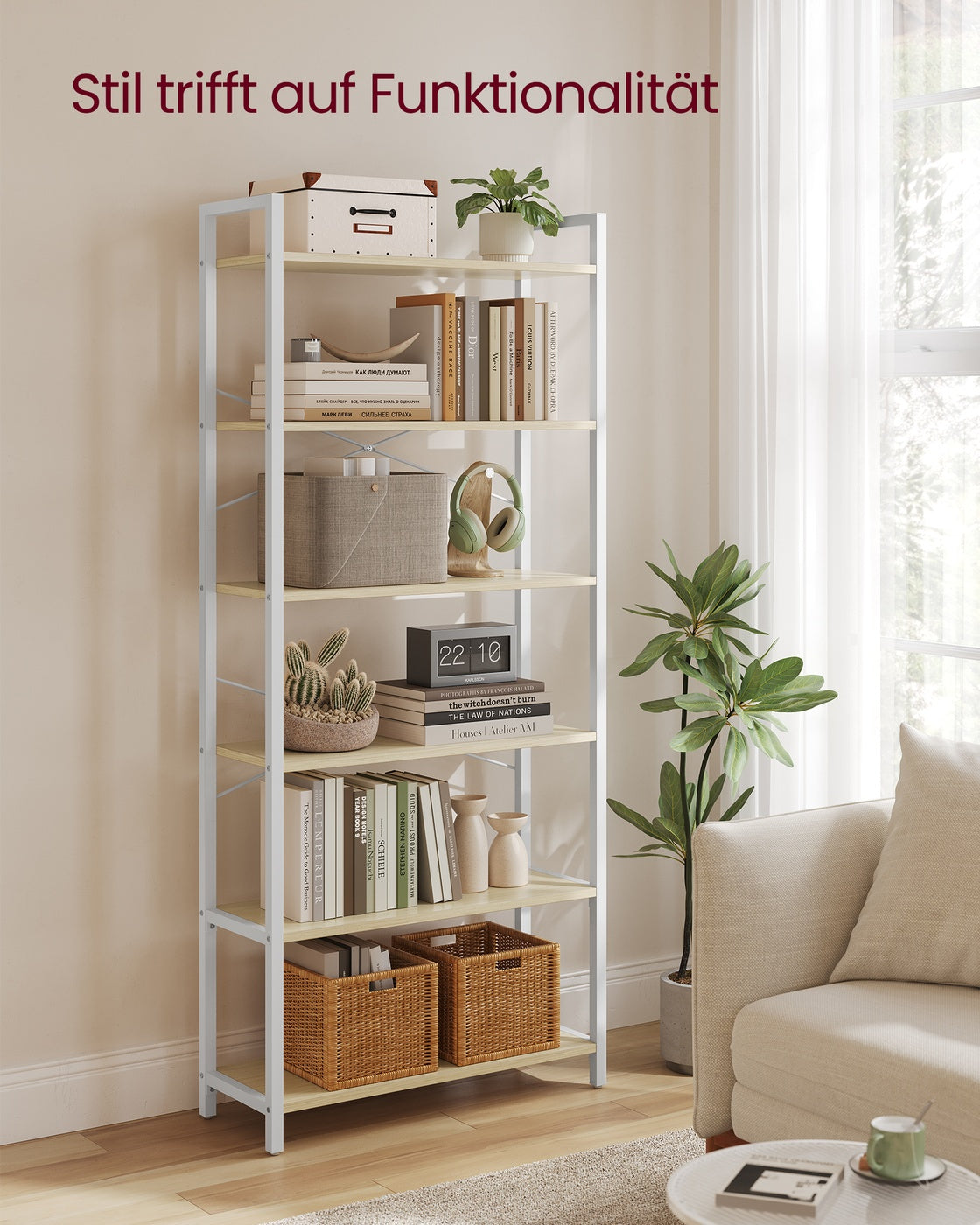 Bücherregal Mit 6 Ebenen - Stahlgestell - Für Wohnzimmer Schlafzimmer Oder Büro