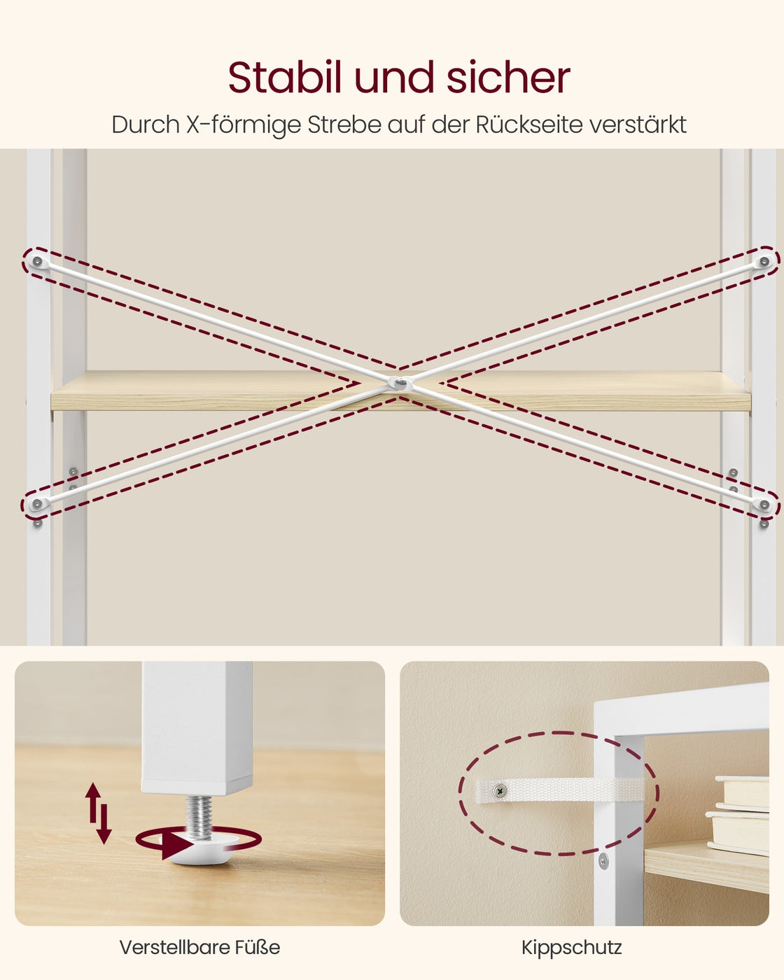 Bücherregal Mit 6 Ebenen - Stahlgestell - Für Wohnzimmer Schlafzimmer Oder Büro