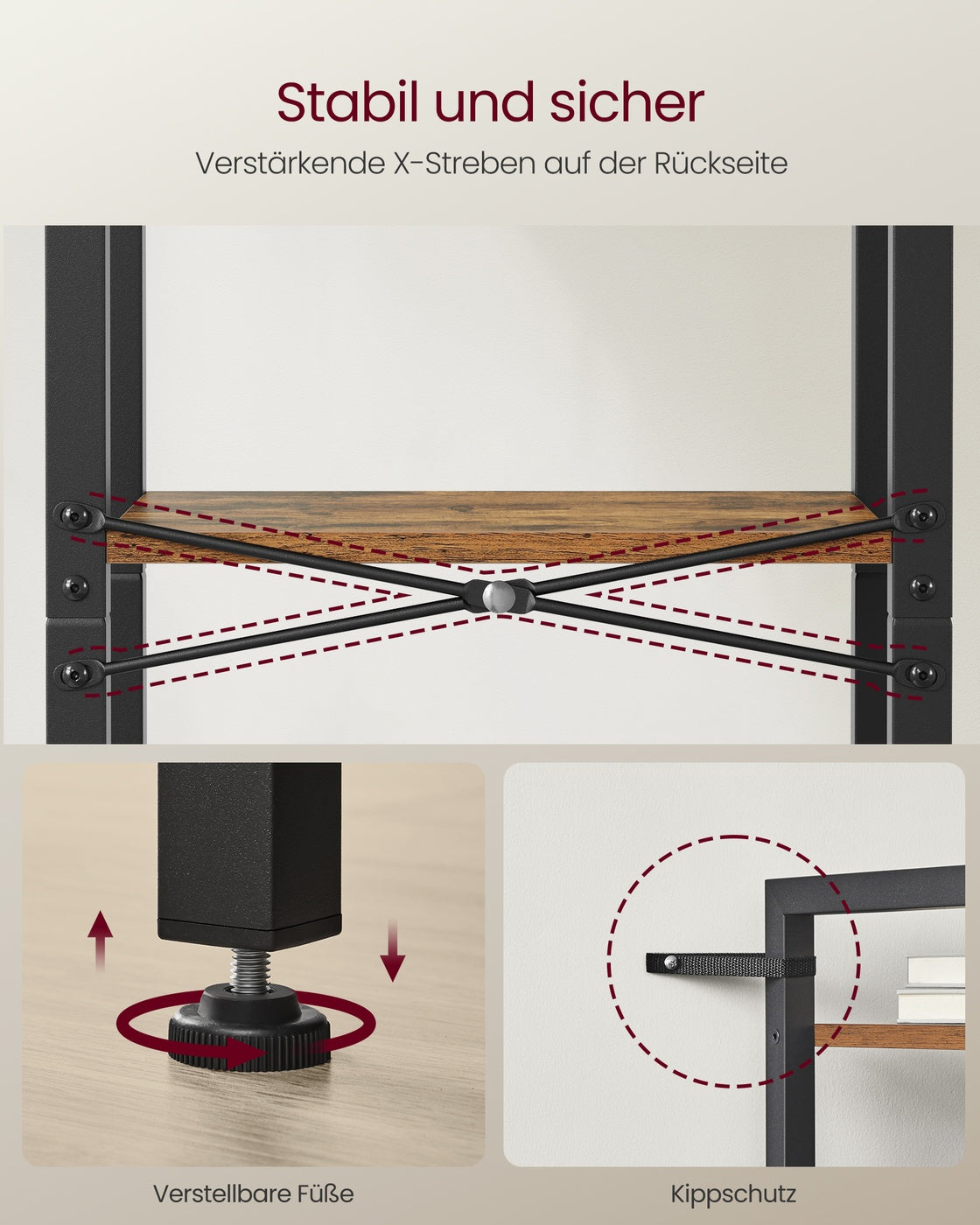 Schmales Bücherregal Mit 4 Ebenen - Stahlrahmen - Für Wohnzimmer, Schlafzimmer Oder Flur