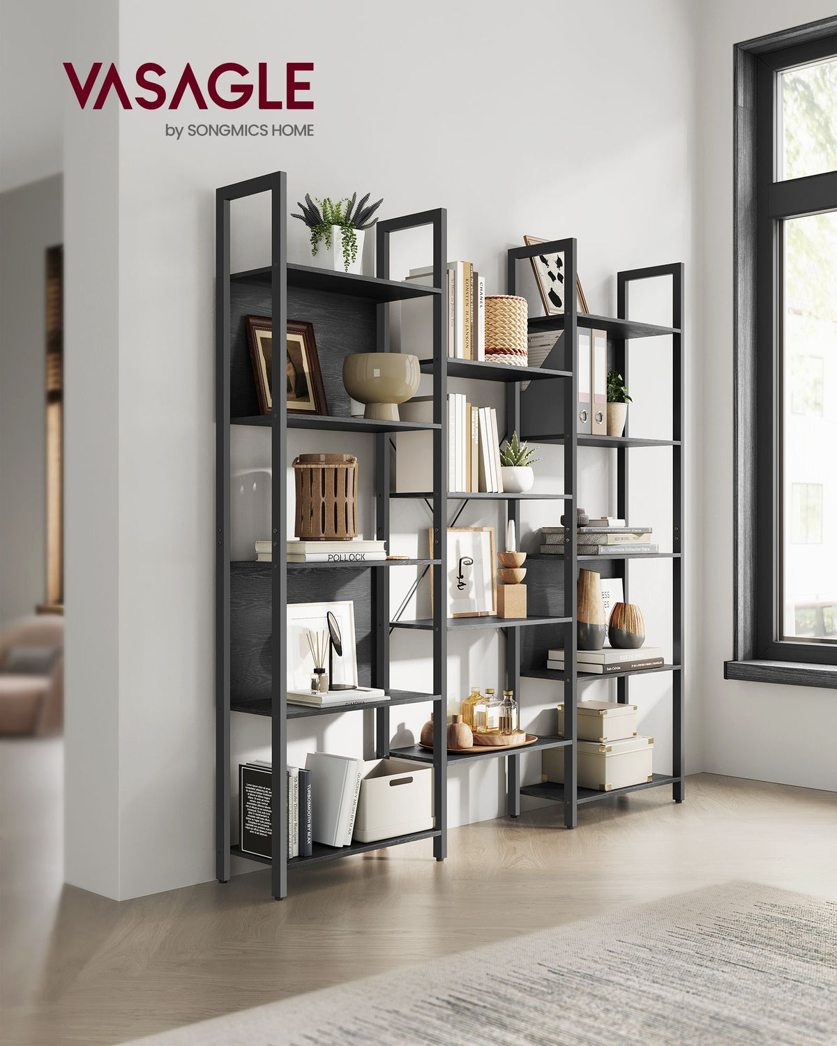 Industrielles Bücherregal - Leiterregal - 14 Regalböden - Stabiler Metallrahmen