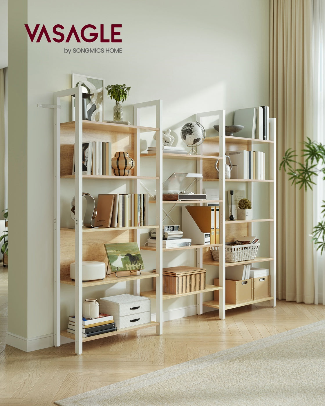 Bücherregal - 14 Ebenen - Mit Metallgestell - Goldeiche Und Mattweiß