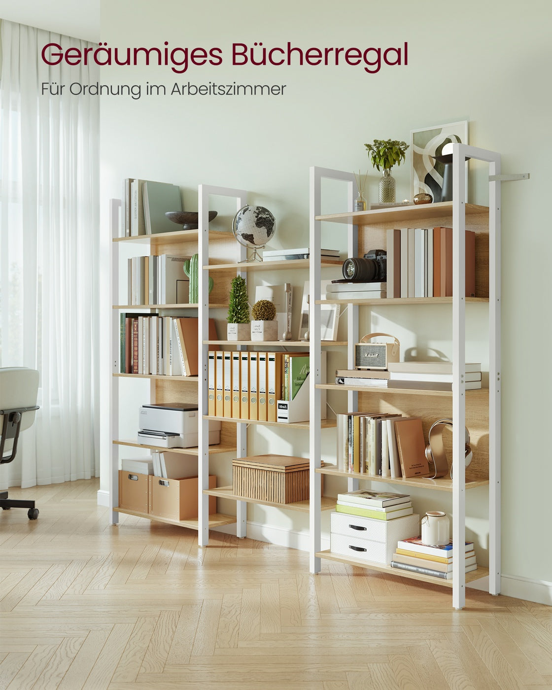 Bücherregal - 14 Ebenen - Mit Metallgestell - Goldeiche Und Mattweiß