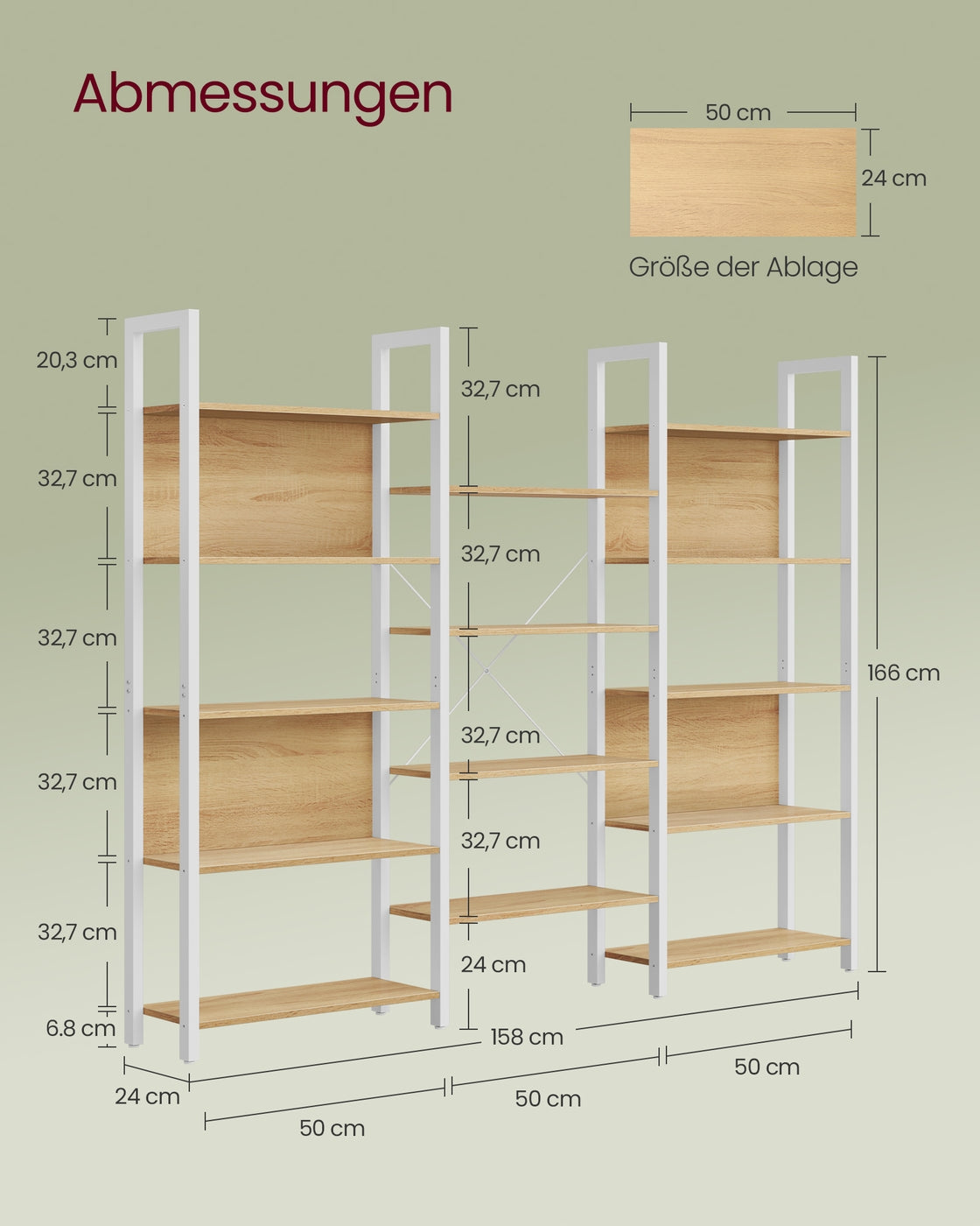 Bücherregal - 14 Ebenen - Mit Metallgestell - Goldeiche Und Mattweiß