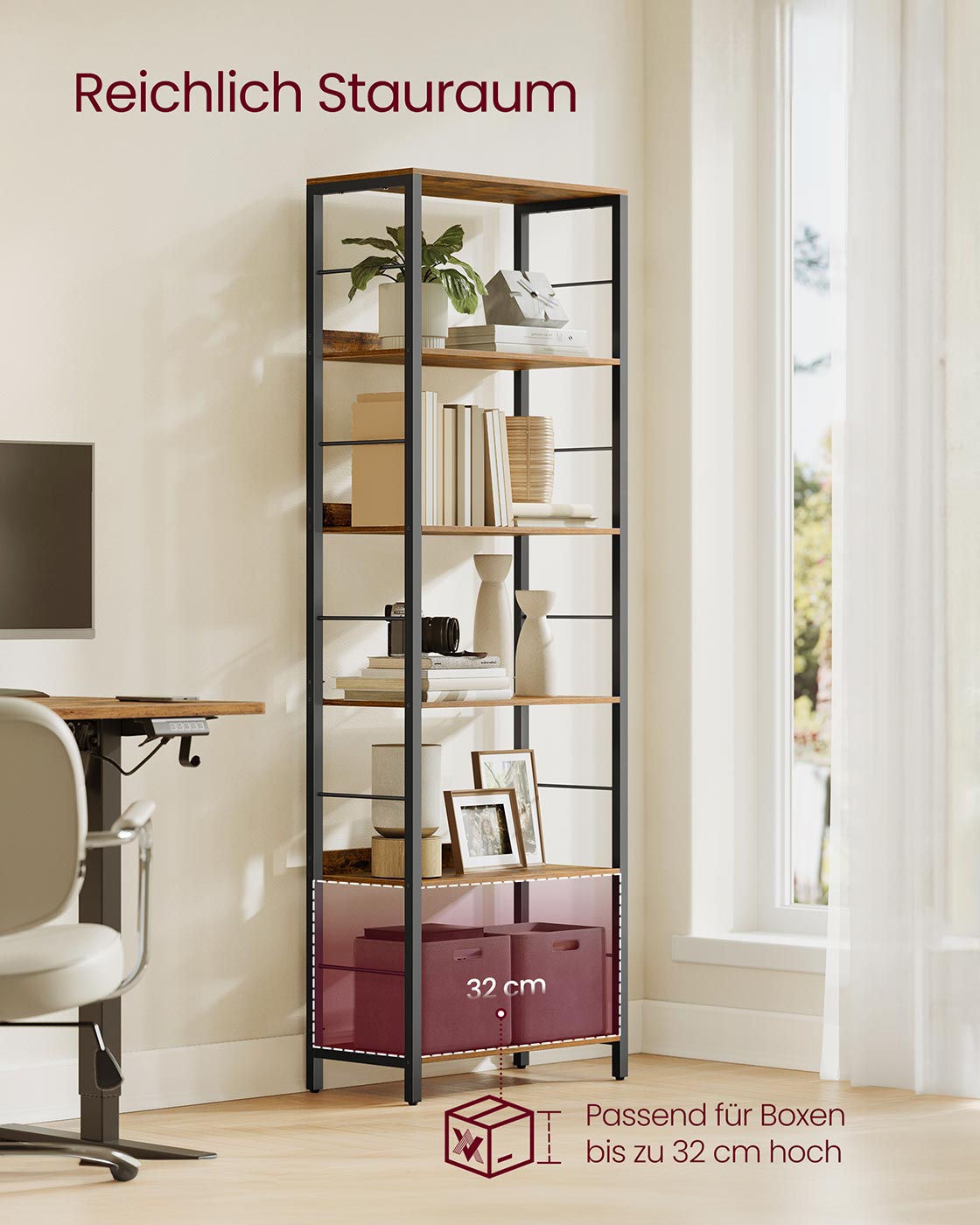 Industrielles Bücherregal – Lagerschrank mit 5 Regalen – Mehrere Höhen