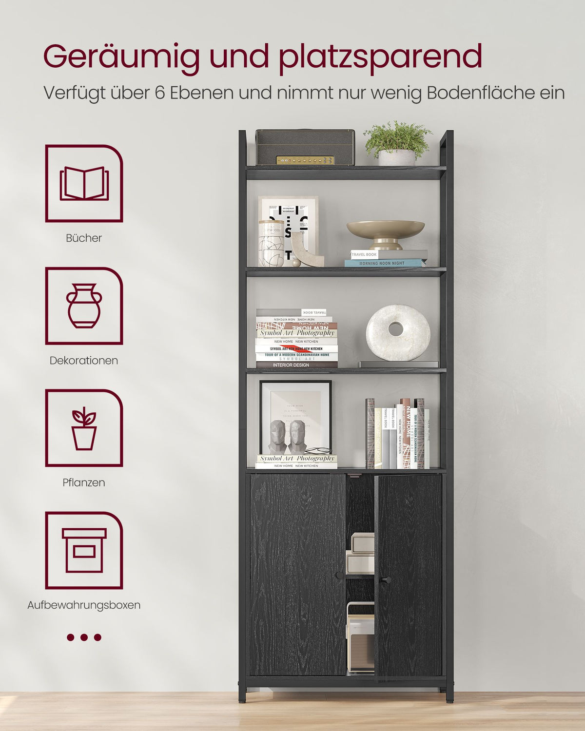 Bücherregal mit Türen und verstellbaren Einlegeböden – Stilvolles Aufbewahrungsmöbel im Industriestil für Wohnzimmer oder Büro