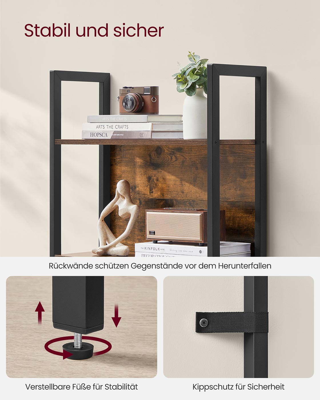 Bücherregal mit Schublade – Industrielles Leiterregal – Lagerschrank mit 5 Ebenen – 165 cm hoch
