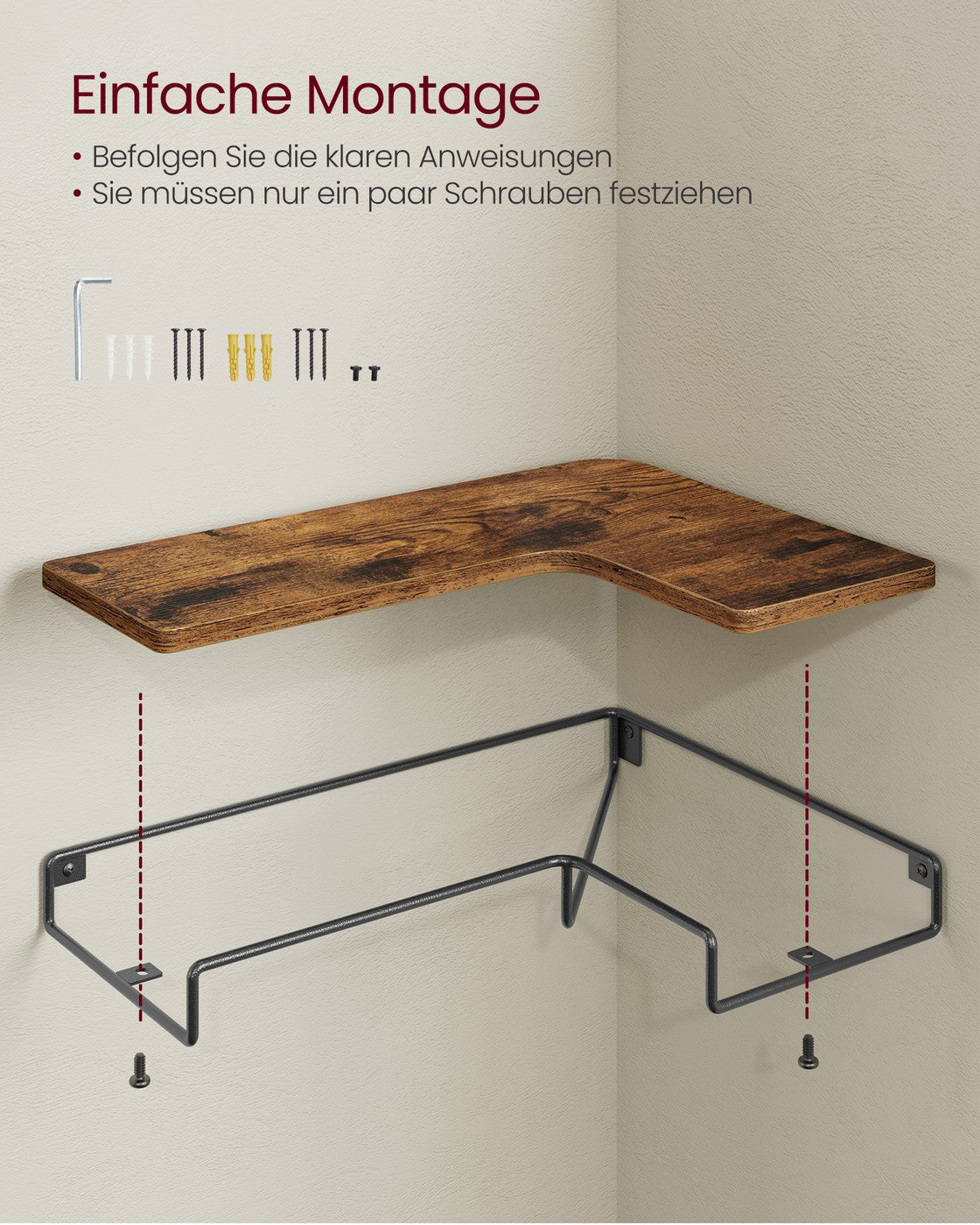 Wandregal Set - L-Förmig - Industrielles Design - Vintage Braun