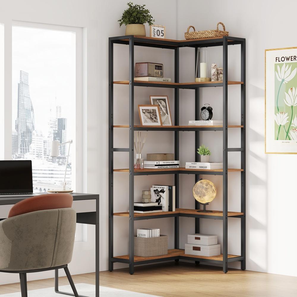 Bücherregal Mit 6 Ebenen - Eckregal Im Leiterstil - Für Wohnzimmer Und Arbeitszimmer