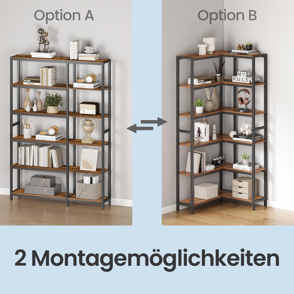 Bücherregal Mit 6 Ebenen - Eckregal Im Leiterstil - Für Wohnzimmer Und Arbeitszimmer