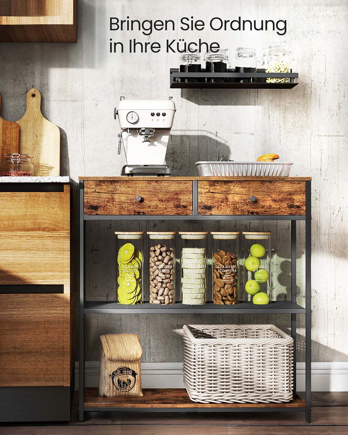 Industrielles Sideboard mit Schubladen – Schmaler Konsolentisch – Schuhregal und Staufächer