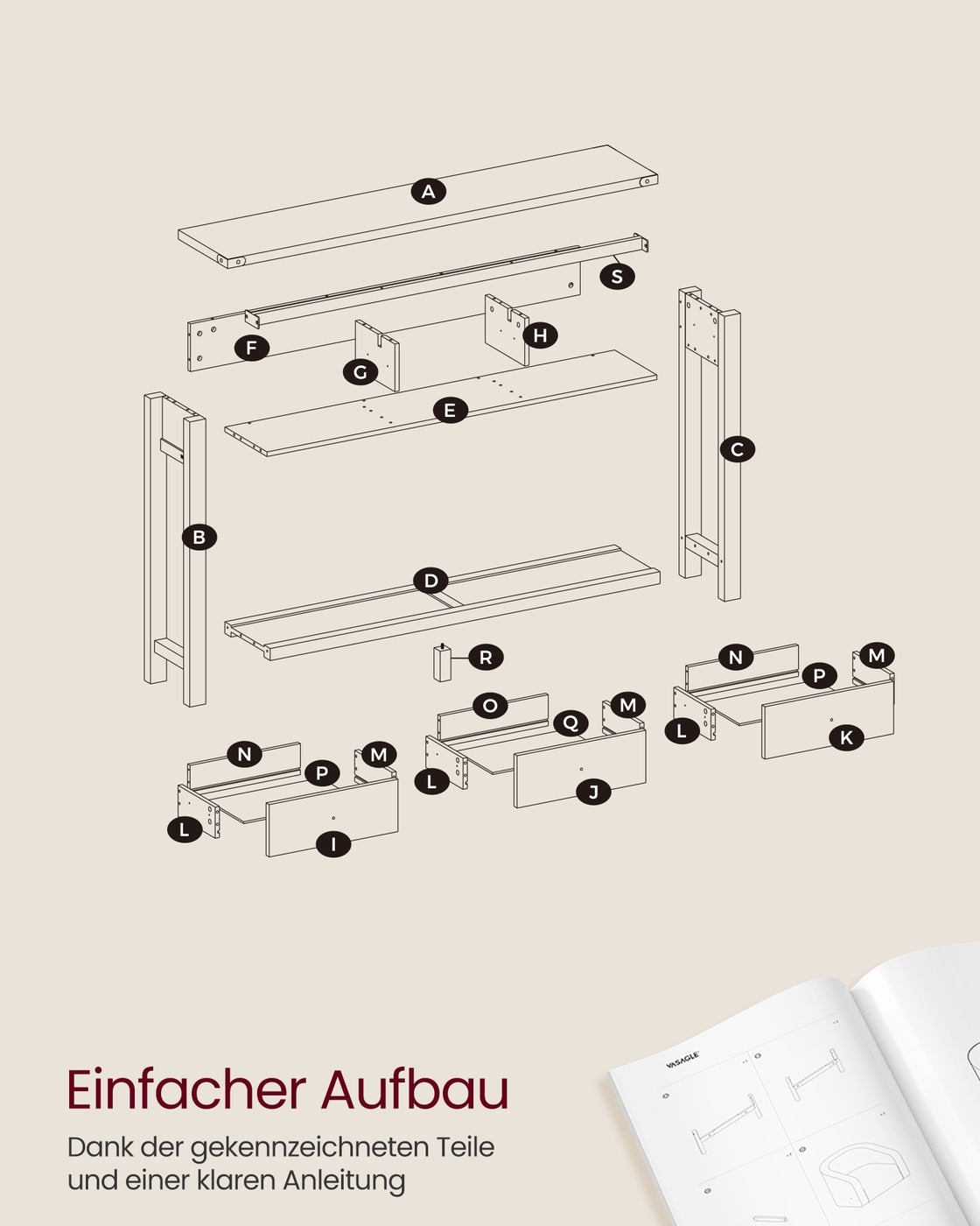 Wandtisch im Landhausstil – mit 3 Schubladen und offenem Fach – Massivholz – rustikaler Stil – Honigbraun