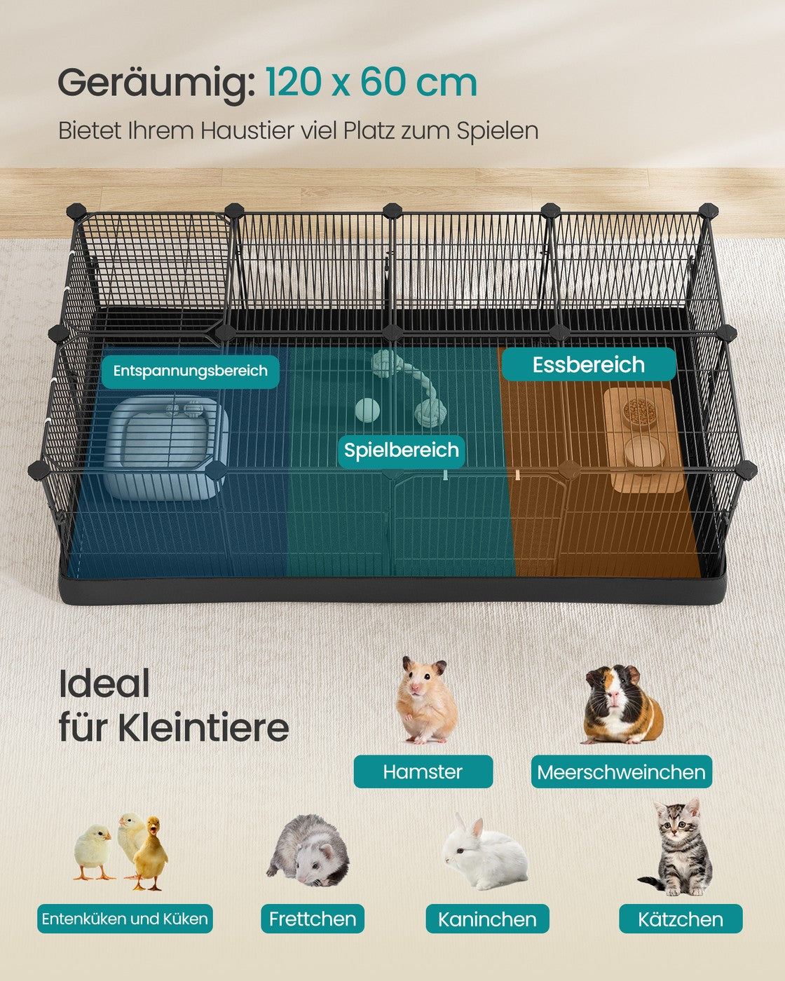 Nagetierkäfig Mit Bodenmatte - Mit Doppeltür - Für Kaninchen Und Meerschweinchen