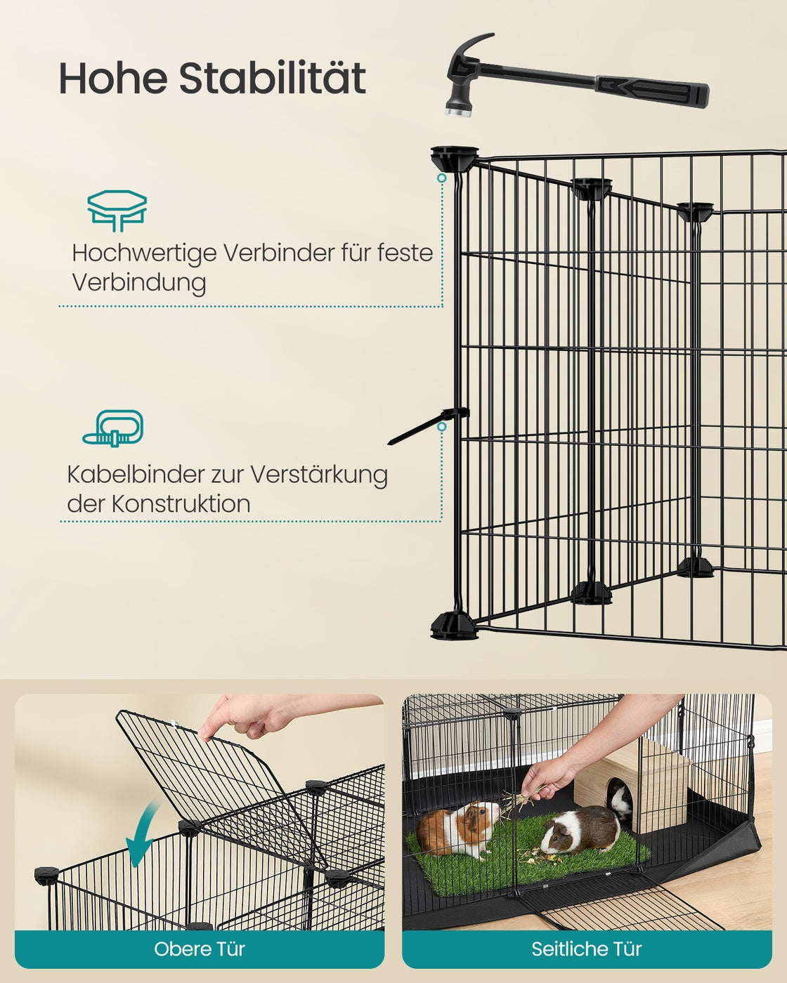 Nagetierkäfig Mit Bodenmatte - Mit Doppeltür - Für Kaninchen Und Meerschweinchen