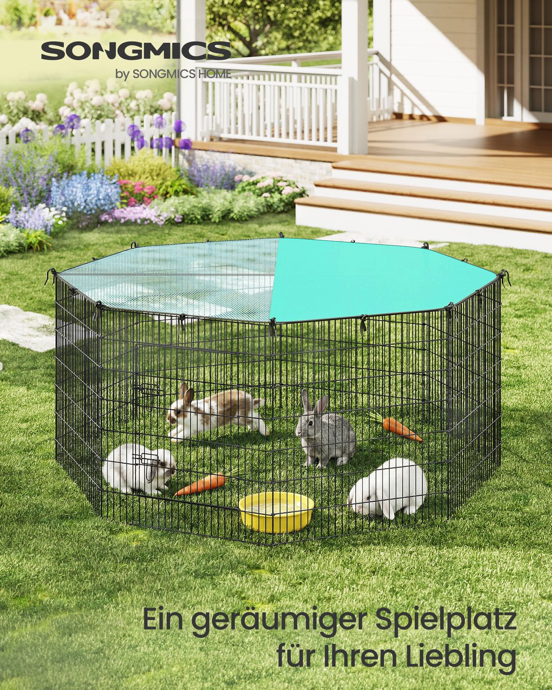 Kleintiergehege Mit Abdeckung - 8 Stabile Paneele - Für Kaninchen, Meerschweinchen Und Nagetiere