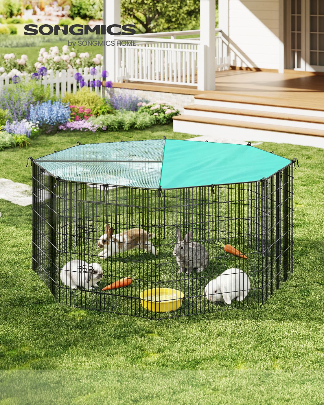 Kleintiergehege Mit Abdeckung - 8 Stabile Paneele - Für Kaninchen, Meerschweinchen Und Nagetiere