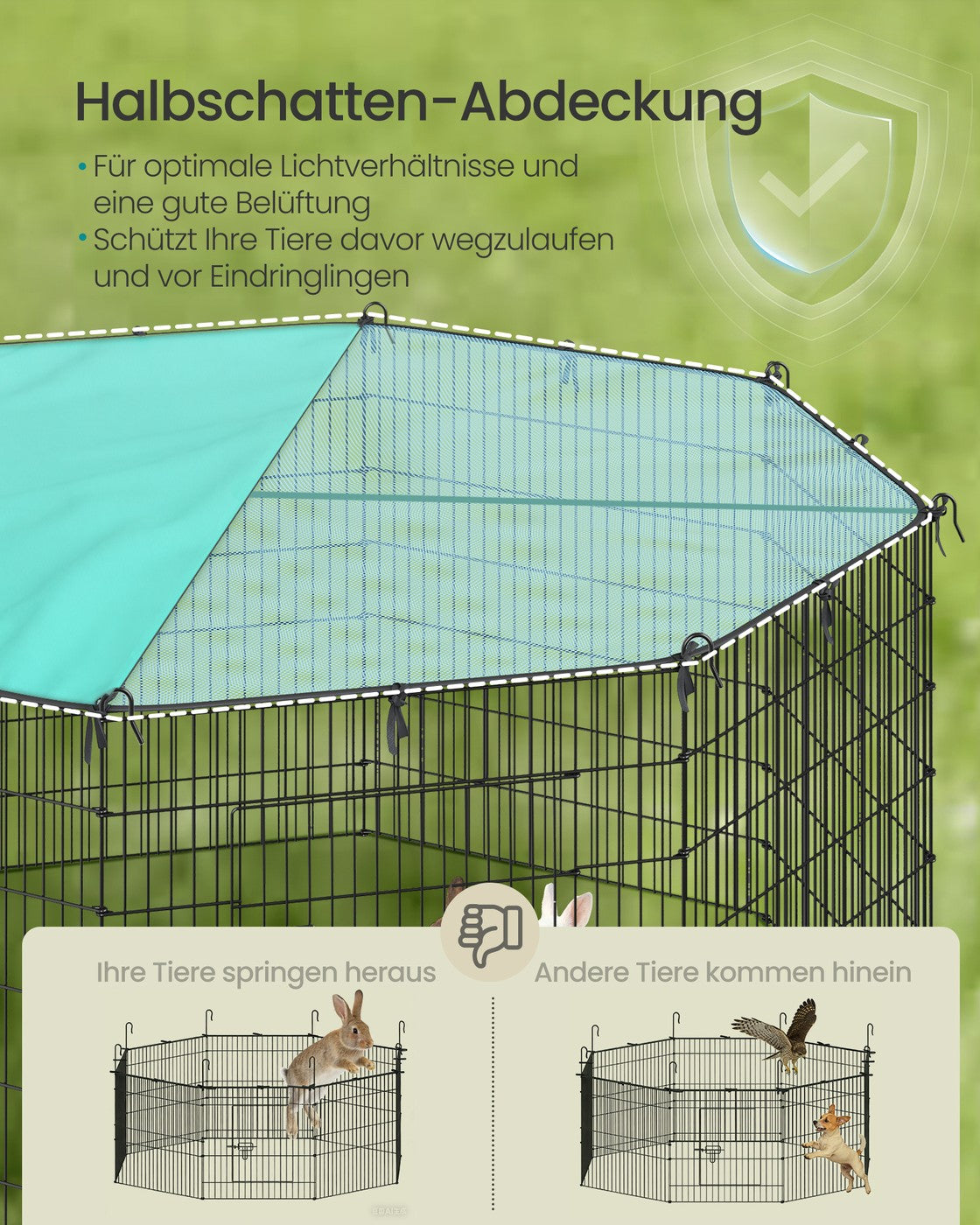 Kleintiergehege Mit Abdeckung - 8 Stabile Paneele - Für Kaninchen, Meerschweinchen Und Nagetiere