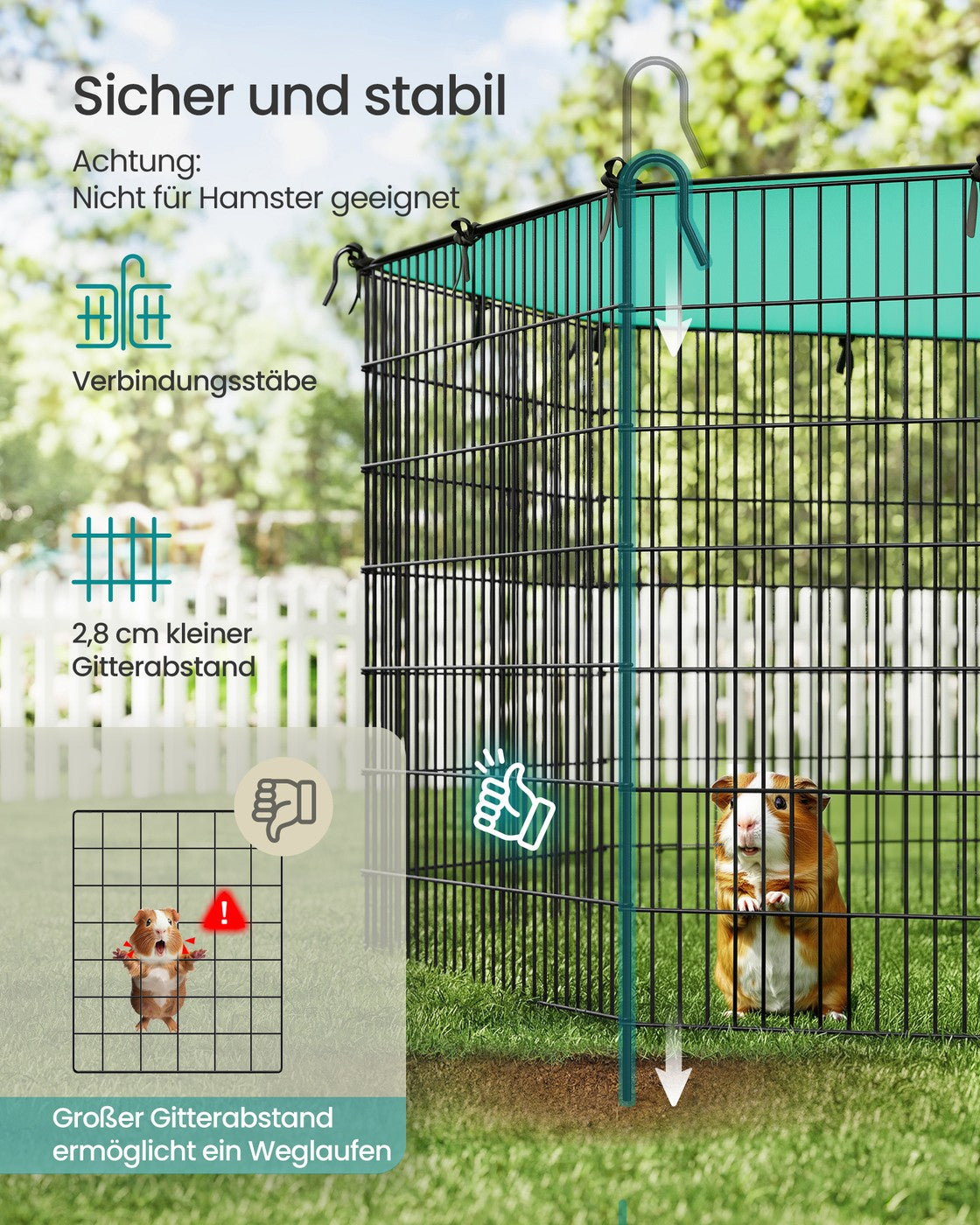 Kleintiergehege Mit Abdeckung - 8 Stabile Paneele - Für Kaninchen, Meerschweinchen Und Nagetiere