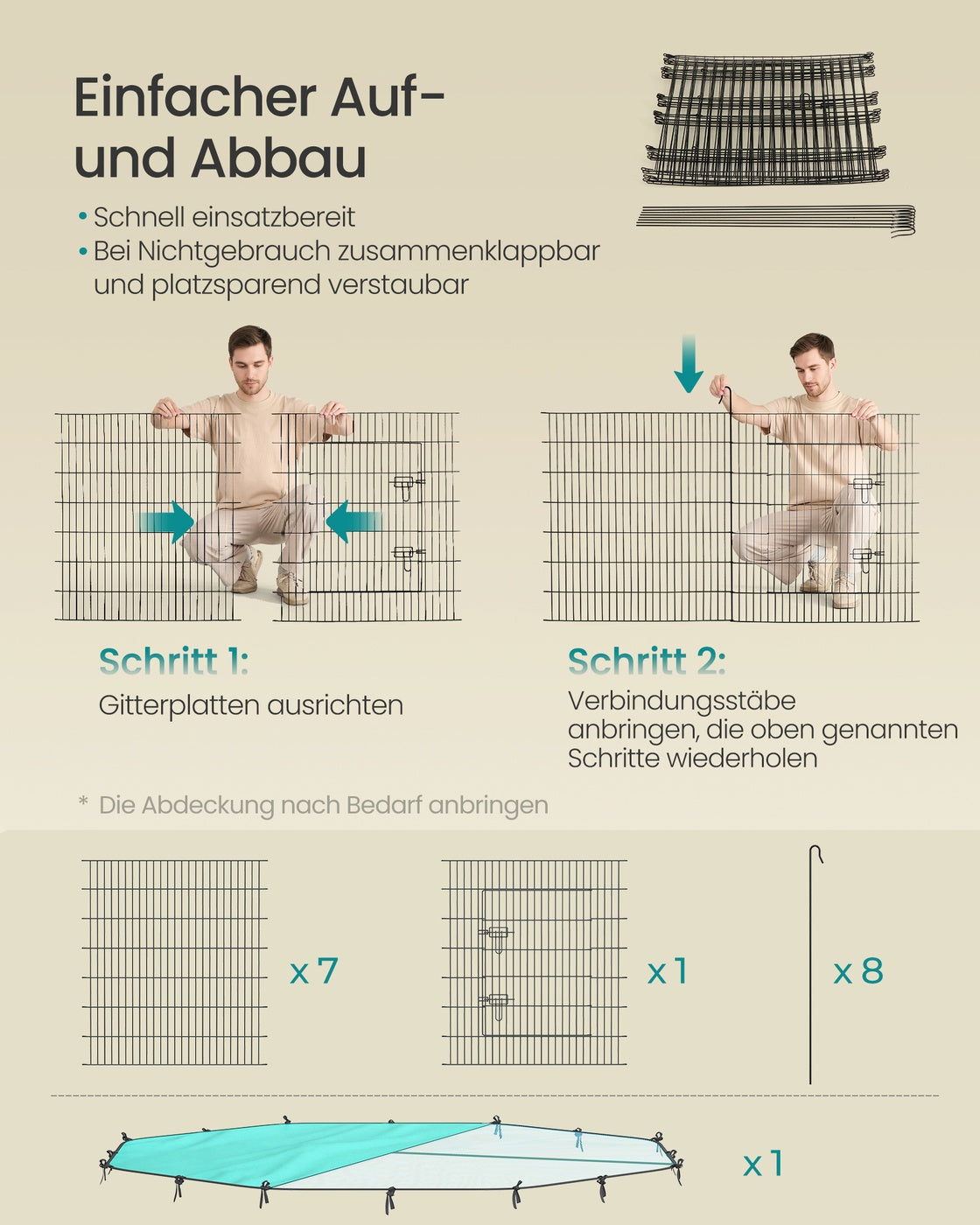 Kleintiergehege Mit Abdeckung - 8 Stabile Paneele - Für Kaninchen, Meerschweinchen Und Nagetiere