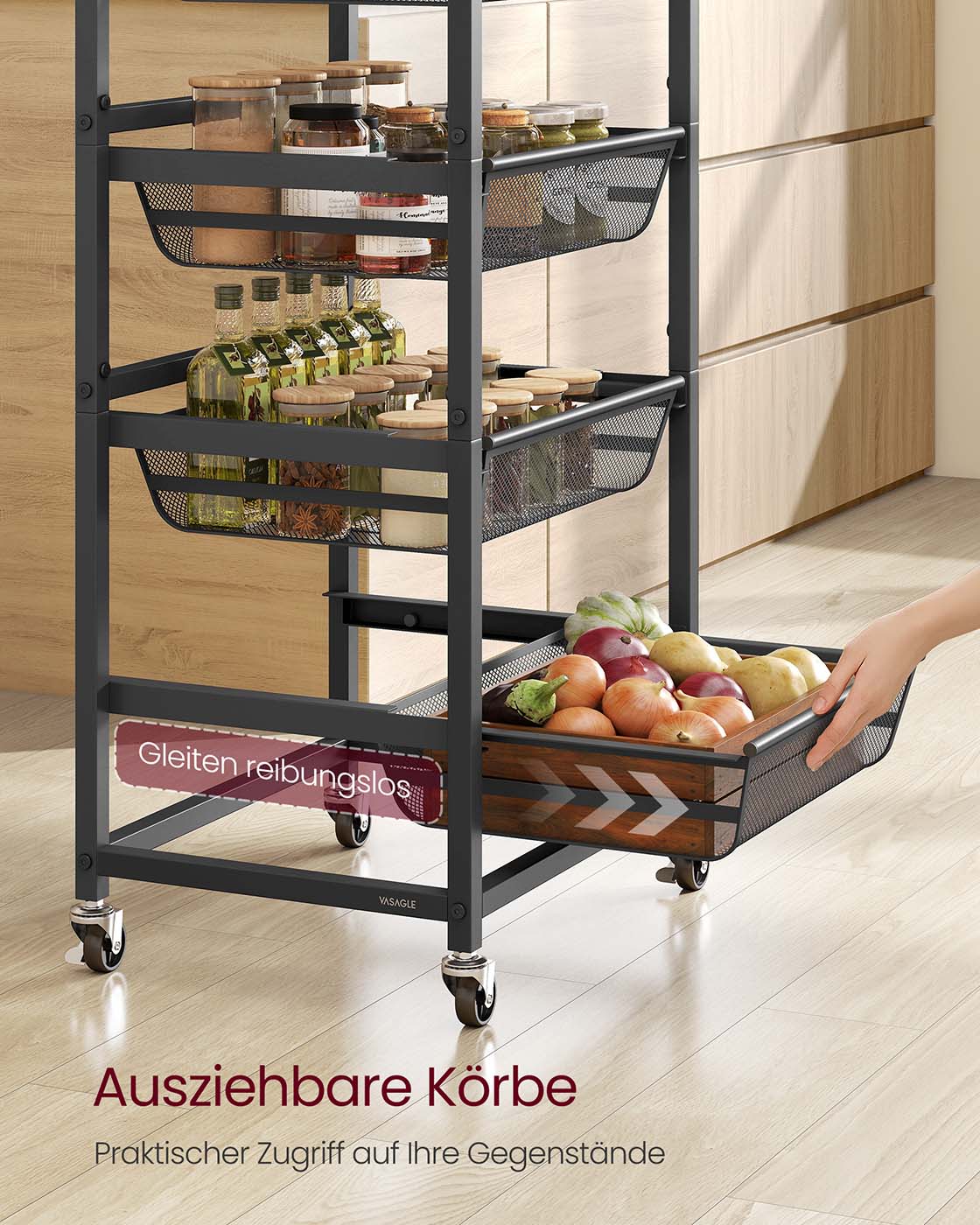 Servierwagen - 3 Ebenen - Mit Ausziehbaren Körben - Auf Rollen