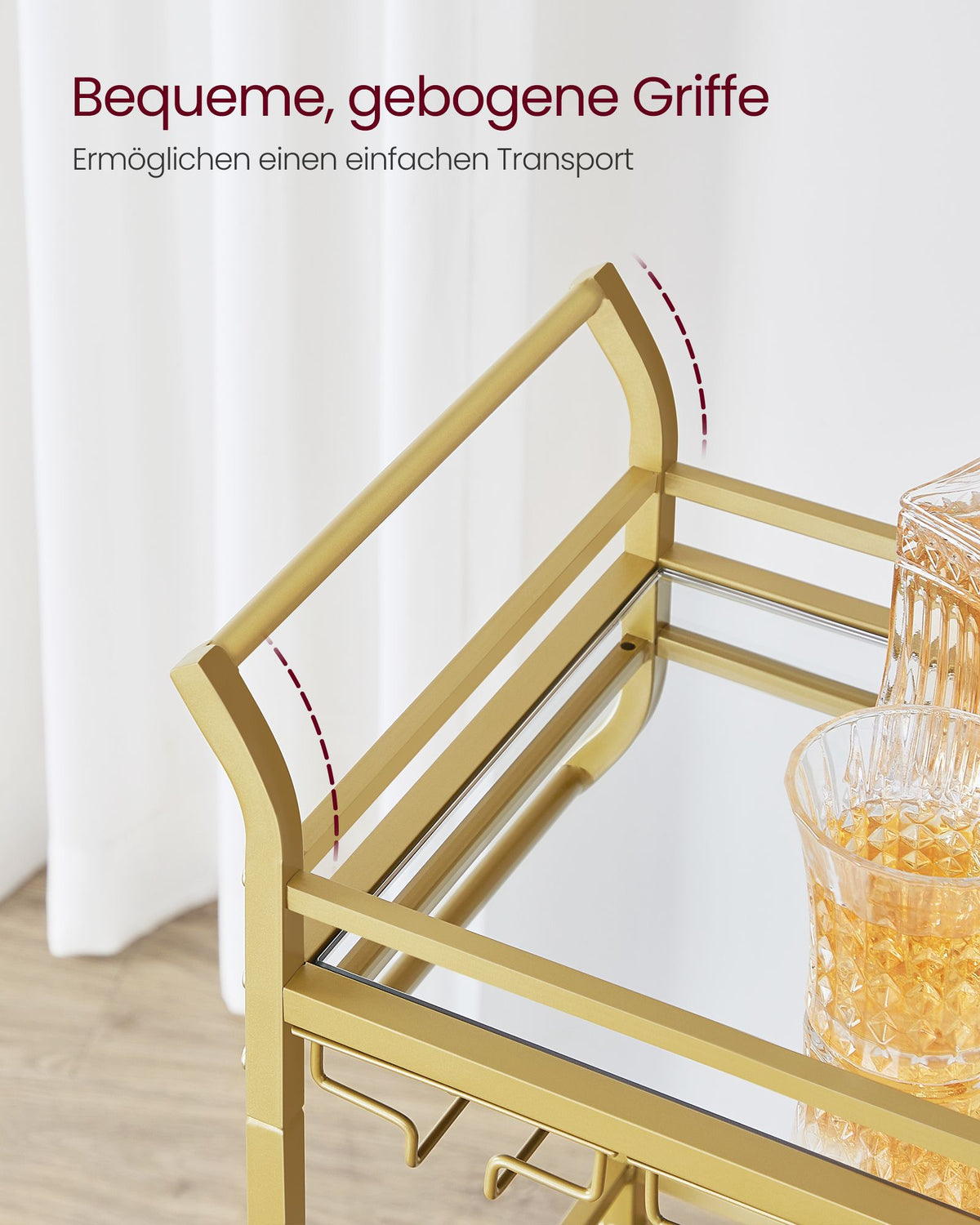 Servierwagen – Dreistufig – Auf Rollen – Mit Griffen – Spiegelnde Glasablagen – Für Kleine Räume – Küche – Esszimmer – Bar – Stahl