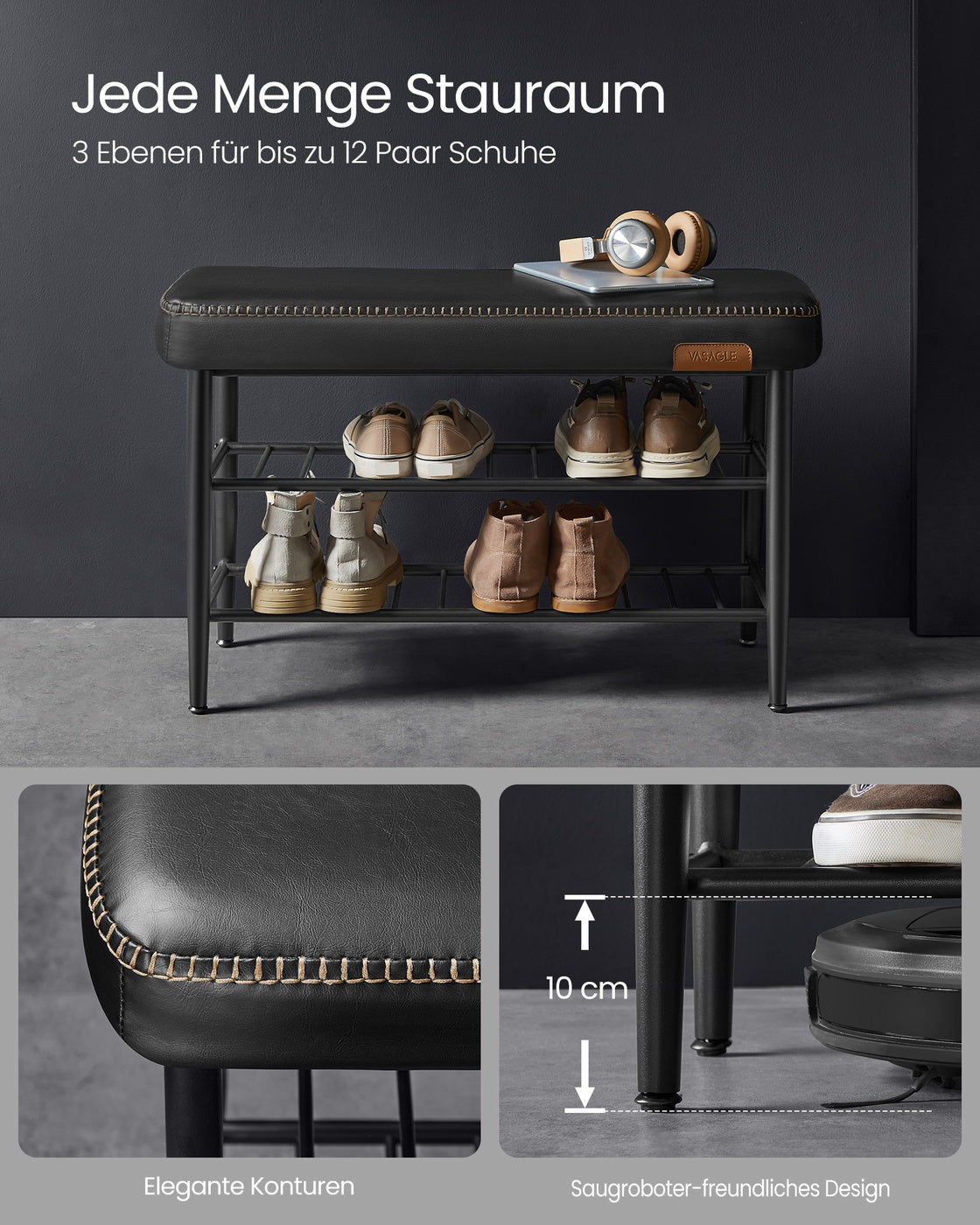 Schuhbank - Schuhaufbewahrung - Bank mit Schuhregalen