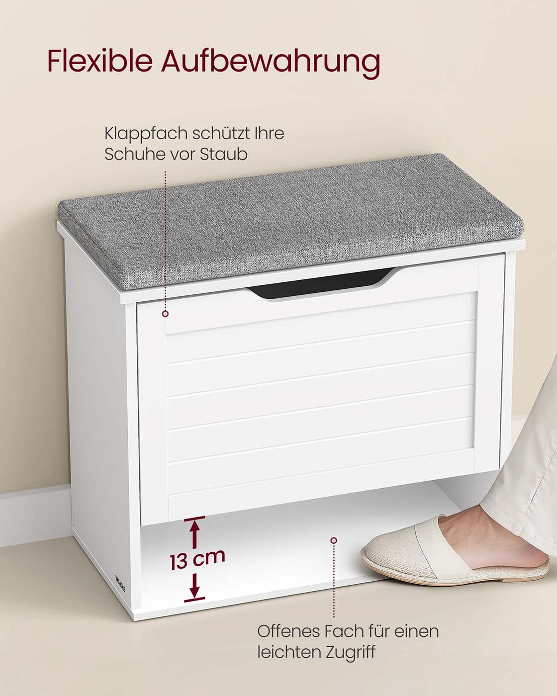 Schuhbank mit Stauraum – mit Polsterung – verstellbare Position – Landhausstil – Tragkraft 136 kg