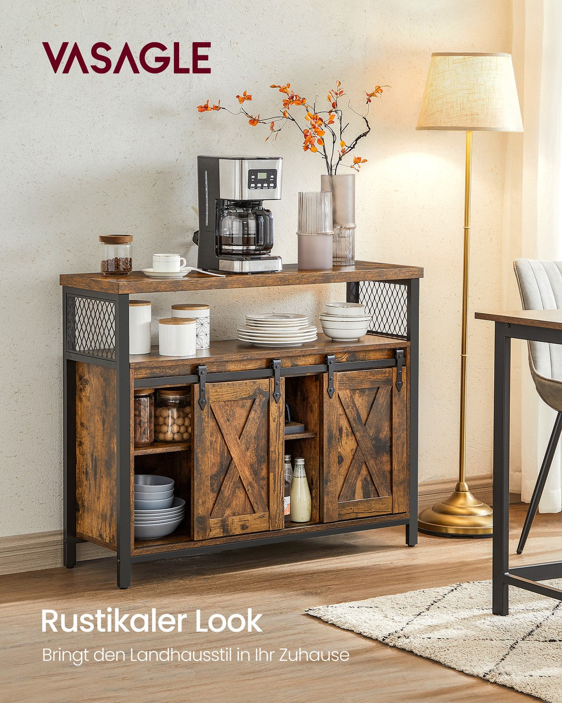 Sideboard mit Schiebetüren - Schrank 100 cm breit - Vintage Braun und Schwarz